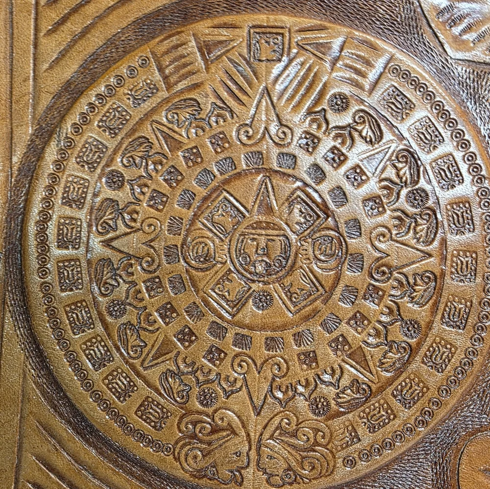 Vintage Mexico Artmex Leather Tooled Aztec Briefcase